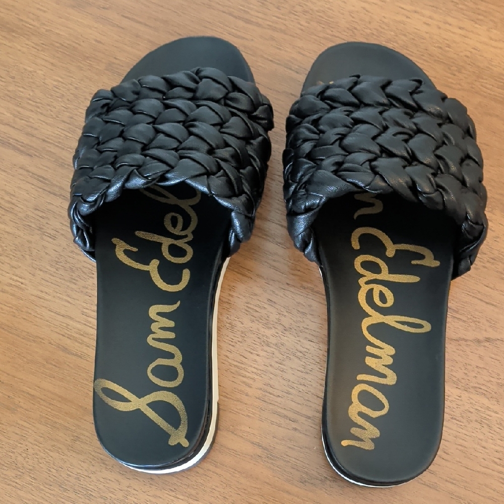 EUC Sam Edelman Black Woven Slide Sandals Size 6